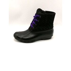 Sperry Boots Womens Black 7 Waterproof Ankle Duck Shoe‎ Rubber Zip Fleece Lined